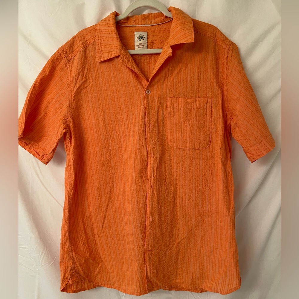 The Territory Ahead Vibrant Orange Casual Shirt Seersucker